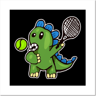 Dinosaur Playing Tennis Posters and Art